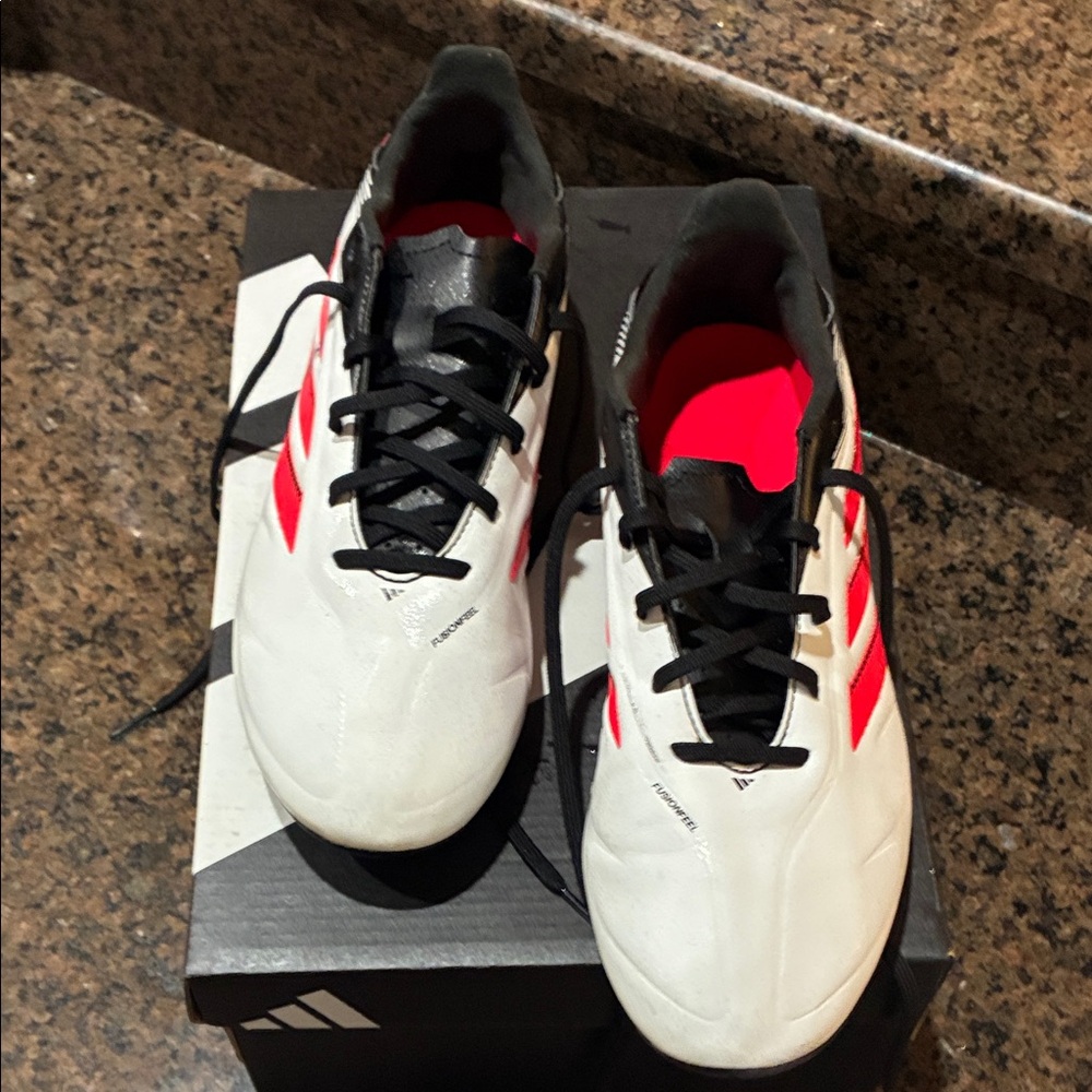 Adidas Copa Kids White and Red Soccer Cleats with Black Laces